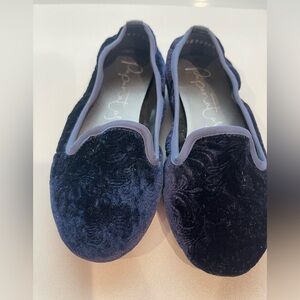 PAPANATAS ROYAL BLUE VELVET MONOGRAM LOAFERS Kids size-27
